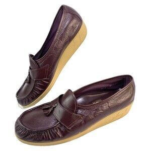 Cobbie Cuddlers Women's Brown Leather Loafers 12R Tassels Slip-On Wedge Heel uSA